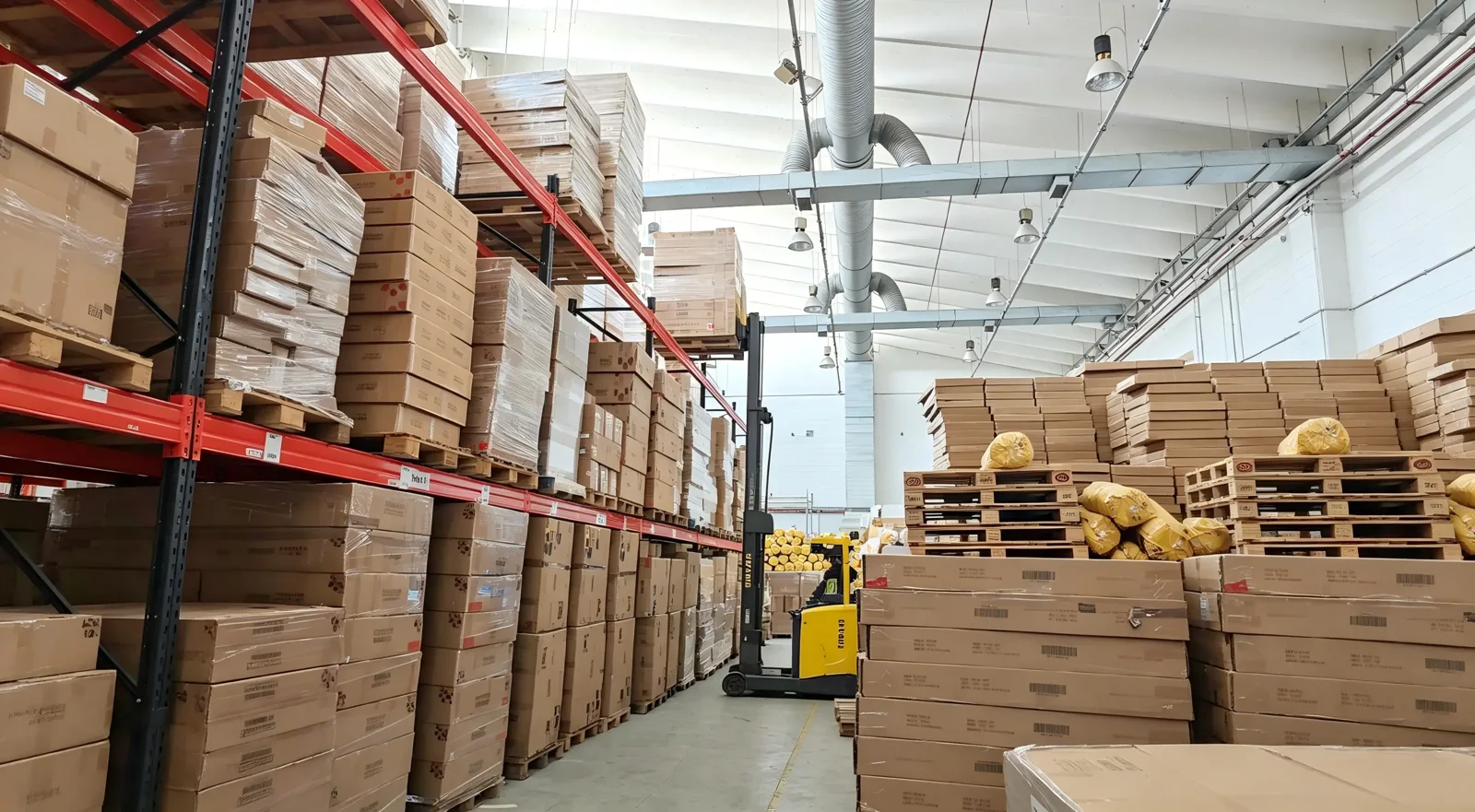 Stock and pallets inside an overseas warehouse